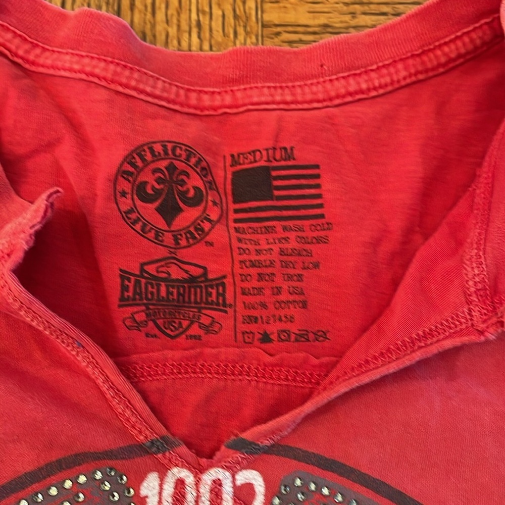 Affliction, rhinestone, Red Graphic Tee size medium - Picture 3 of 7